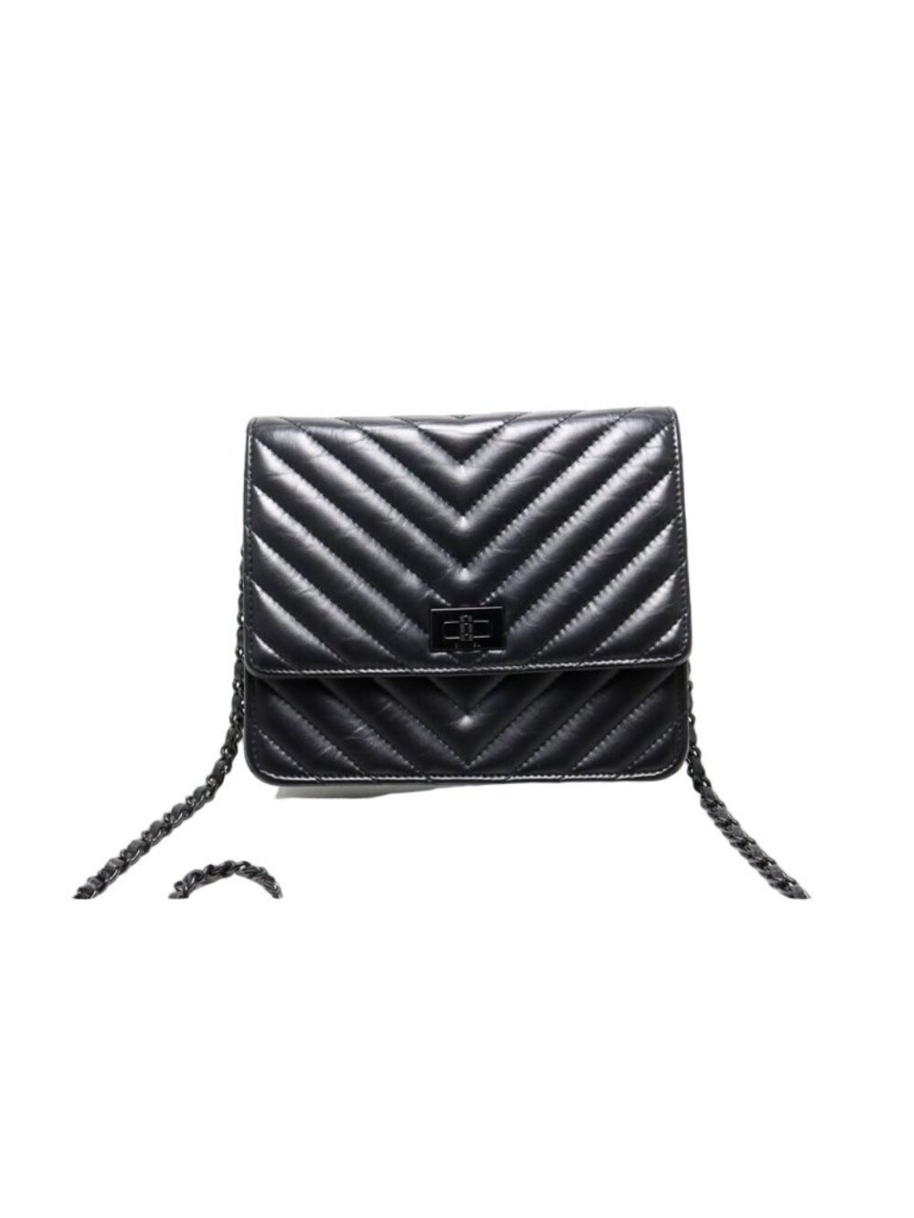 Chanel Chez Blanc 2.55 Gunmetal Leather Chain Wallet